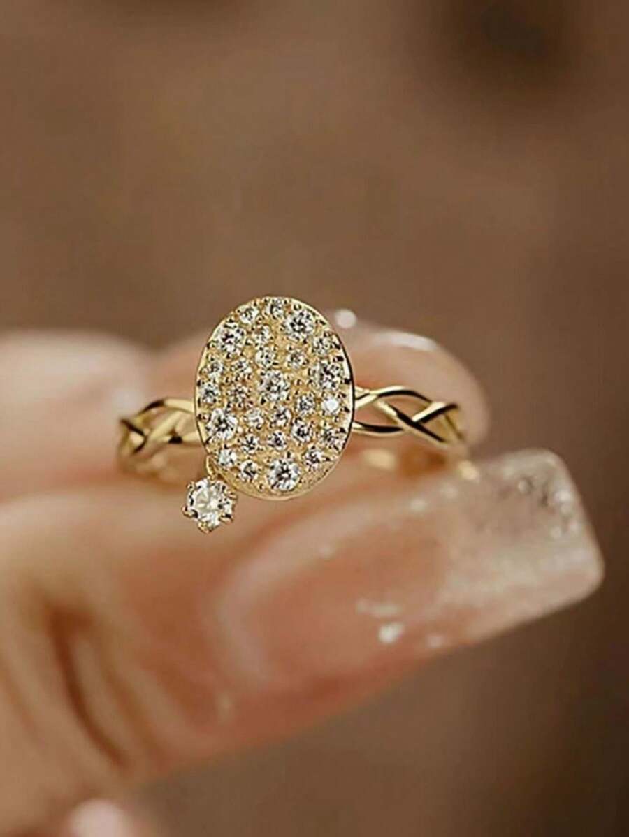 1 Miếng Đơn giản & Cá nhân hóa Phong cách Thanh lịch & Sành điệu S925 Mạ bạc Với 14K Vàng Bầu trời đầy sao Nhẫn Được nhúng Với Hình trái xoan Vật rủ xuống Chỉ mục Nhẫn Bện Tốt Nhẫn Nữ Qủa tặng Đối với Mặc hàng ngày - Vàng - Xem 1