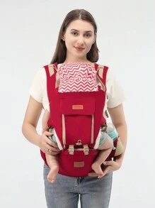 多功能保暖防風嬰兒背帶腰凳前後兩用戶外便攜背帶 - 酒紅色 - 查看 5