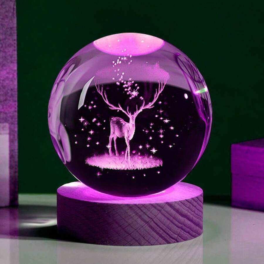 1入組3d激光雕刻水晶球配木質底座,彩色led燈,適用於客廳,臥室,家居裝飾,夜燈,情人節女友禮物,妻子的周年紀念禮物。 - 水晶球 - 查看 1