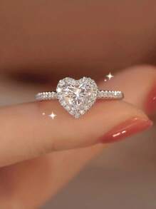 CVNANA 1pc Simple Western-Style Cubic Zirconia Engagement/Wedding Ring Women's Silver Jewelry - Silver - View 2