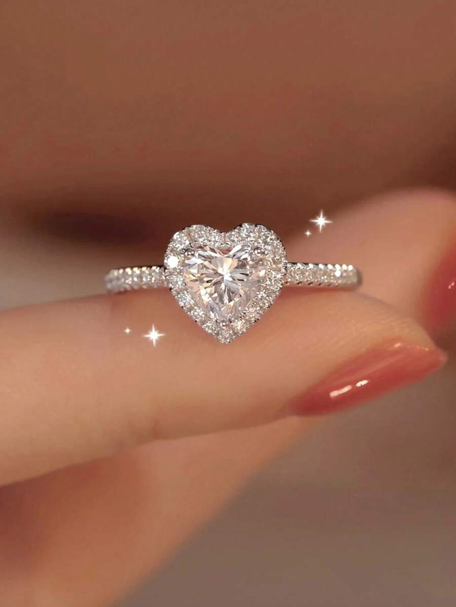 CVNANA 1pc Simple Western-Style Cubic Zirconia Engagement/Wedding Ring Women's Silver Jewelry