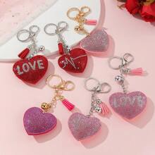 1 件心形热水钻 PU 皮革钥匙扣、流苏钥匙扣吊坠、镶嵌水钻钥匙扣、闪光水钻天鹅绒钥匙扣，送给女朋友的礼物。 - 紅色 - 查看 3