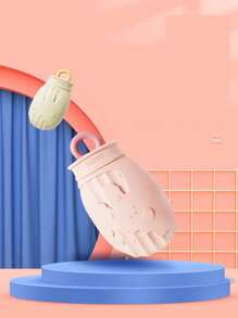 1pc Beige Silicone Hot Water Bag, Explosion-Proof Water Injection Hot Water Bag, Cute Plush Hand Warmer Bag, Cold & Hot, Microwavable - Beige - View 1