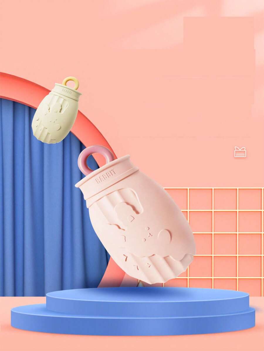 1pc Beige Silicone Hot Water Bag, Explosion-Proof Water Injection Hot Water Bag, Cute Plush Hand Warmer Bag, Cold & Hot, Microwavable - Beige - View 1