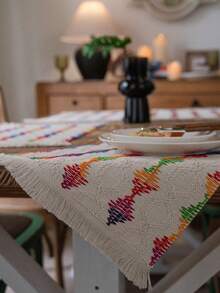4入手工流蘇餐墊,波希米亞風格矩形餐墊,適用於廚房餐桌、婚禮、節日、宴會裝飾 - 彩色 - 查看 9