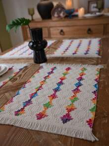 4入手工流蘇餐墊,波希米亞風格矩形餐墊,適用於廚房餐桌、婚禮、節日、宴會裝飾 - 彩色 - 查看 7