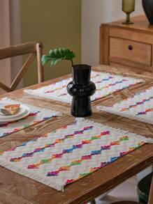 4入手工流蘇餐墊,波希米亞風格矩形餐墊,適用於廚房餐桌、婚禮、節日、宴會裝飾 - 彩色 - 查看 1