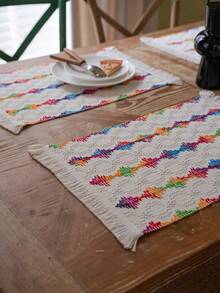 4入手工流蘇餐墊,波希米亞風格矩形餐墊,適用於廚房餐桌、婚禮、節日、宴會裝飾 - 彩色 - 查看 4