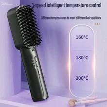 1入直頭梳,20秒快速加熱,3種溫度設置,防燙,3d梳齒設計,適用於各種髮質的拉直和捲曲,女性禮物（黑色） - 黑色 - 查看 5