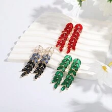 Cinmilada 2 件方晶鋯石簇葉耳環女式 14k 鍍金紅寶石綠祖母綠藍寶石 3 色水晶吊墜耳環適合婚禮派對舞會選美生日聖誕禮物 - 鞭炮 - 查看 1