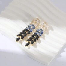 Cinmilada 2 件方晶鋯石簇葉耳環女式 14k 鍍金紅寶石綠祖母綠藍寶石 3 色水晶吊墜耳環適合婚禮派對舞會選美生日聖誕禮物 - 鞭炮 - 查看 8