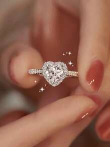 CVNANA 1pc Simple Western-Style Cubic Zirconia Engagement/Wedding Ring Women's Silver Jewelry - Silver - View 4