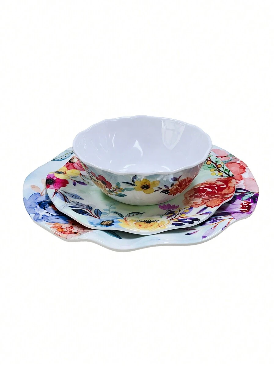 3pcs/Set Elegant Flower Pattern Corelle Dinnerware Set, Including 19oz Bowl, 9inch Plate, 11inch Plate, Unique And Exquisitely Designed, Suitable For Daily Use In Spring - Blue and White - View 1