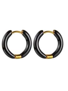 1對彩色不鏽鋼亮麗油墜式夾耳環,時尚睿莉風格,適合女性 - 圓形 - 查看 15