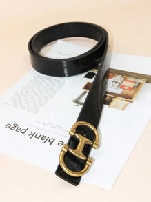 1pc Plus Size Black Crocodile Pattern Leather Belt With Solid Plate Buckle For Women Bow - Black - View 4