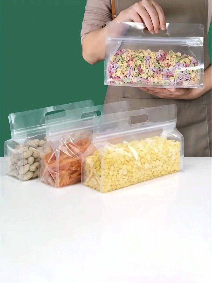 5pcs Self-Sealing Clear Plastic Bags For Food Grains Packaging And Carrying - White - View 1