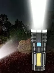 1pc Rechargeable Led Flashlight, Waterproof Strong Light Flash Light 4*LED, Battery Display, COB Side Light,Outdoor Multifunctional Portable Household Flashlight For Emergency, Hiking Camping
