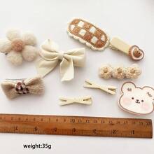 Kids' Korean-Style Milk Tea Colored Plush Flower Hair Clips For Girls & Babies, Coffee Colored Bowknot Cute Hair Accessories With Girlish Heart - Multicolor - View 2