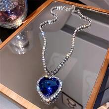 European And American Exaggerated Design Ocean Heart Necklace Pendant Palace Style Fashion Elegant Rhinestone Love Personalized Pendant - Blue - View 9