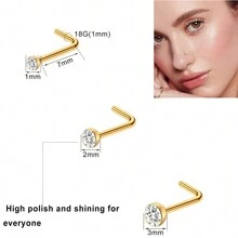 23 Pcs Gold Nose Rings For Women 20G Nose Piercing Jewelry L Shape Nose Studs Nose Rings Hoop Nose Jewelry Gold Stainless Steel Studs Screw Body Piercing Jewelry For Women Men - 金 - 23 件 - 查看 3