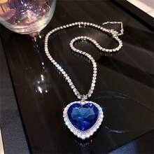 European And American Exaggerated Design Ocean Heart Necklace Pendant Palace Style Fashion Elegant Rhinestone Love Personalized Pendant - Blue - View 5