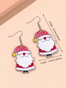 2入組卡通可愛聖誕老人有機玻璃耳釘,女性節日裝飾 - 彩色 - 查看 3