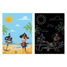 9入組海盜主題刮畫紙,創意多彩藝術卡通,塗鴉diy畫紙,適用於居家、飛機、課堂、幼兒園、派對裝飾,適合於生日、聖誕、萬聖節禮品贈送 - 藍色 - 查看 7