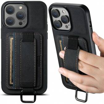Suteni PU Leather Wrist Strap Card Phone Case Lychee Skin Pattern/Frosted Feel For IPhone 16 Pro Max 15 Plus 14 13 12 11 For Galaxy S25 S24 Ultra S23 S22 For Pixel 9 Pro XL 8A 7/ Black/Brown/Blue