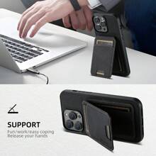 Suteni PU皮革支架手机壳，带卡槽和钱包功能，兼容 17 Pro Max/16 Plus/15/14/13/12/11，Galaxy S26/S25 Ultra/S24/S23/S22， Pixel 9 Pro XL/8A/7，黑色/棕色/蓝色/紫色/粉色 - 黑色 - 查看 4