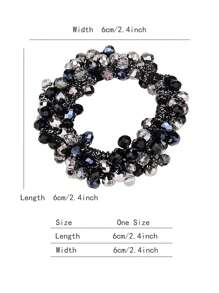 派对单件装女士多色仿珍珠水钻串珠发圈、腕带、奢华风格手链发圈、发饰、马尾辫、发圈、发绳、发绳、马尾辫发圈、发圈头饰 - 黑色 - 查看 4