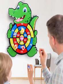 A Set Of Educational Children's Cartoon Pattern Crocodile Plate With 3 Sticky Balls, Dart Target Throwing Interactive Toys, Parent-Child Interactive Throwing Target Ball Indoor And Outdoor Safe Classic Dart Board Interactive Game, Training Children's Brain Hand-Eye Coordination Ability, Sticky Balls Are Randomly Colored