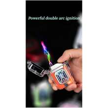 Transparent Shell Double Arc Lighter Type-C Smart Rechargeable Flameless Lighter Outdoor Waterproof Cigarette Lighter - Green - View 3