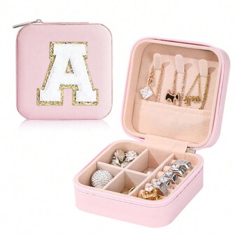 粉色時尚旅行珠寶盒,個性化禮物女性生日禮物,青少年女孩聖誕禮物,初有旅行珠寶盒（a-z）