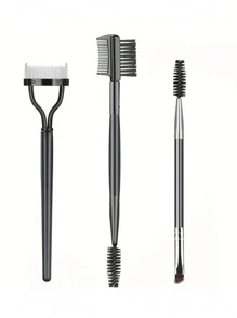 眼部化妝工具套裝,3 件組專業睫毛夾和眼部化妝刷,包括 1 件雙頭眉刷、1 件雙頭睫毛夾和 1 件睫毛梳護罩 - 黑色 - 查看 1