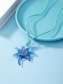 1條歐美風格優雅玻璃花頸鍊 - 彩色 - 查看 3