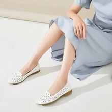 Rominz Women's Flats Shoes Comfortable Black PU Leather Ballet Flats For Women Casual Round Toe Dress Shoes Slip On Shoes Lightweight Foldable - 白色 - 查看 5