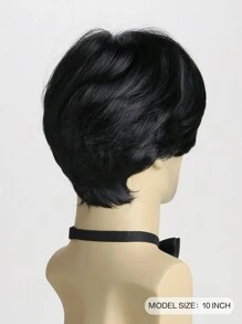 Men'S Short And Straight Black Synthetic Wig, 10 Inches Long With A Side-Swept , Suitable For Daily Wear - Black - View 5