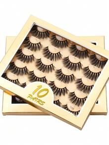 False Eyelashes, 10pairs Dense And Soft Faux Mink Eyelashes, Full And Multi-Layered Lengthening, Reusable, Suitable For Women'S Dancing Party - Fluffy Lashes - View 1
