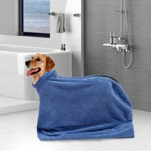 寵物浴巾,狗狗擦身毛巾,重型&柔軟&超細纖維浴巾,超強吸水性,具拉鍊方便快速晾乾,可機洗,適用於狗和貓用/藍色 - 藍色 - 查看 6