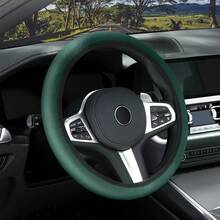 Universal 14.5-15 Inches Steering Wheel Cover, Grid Diamond Embossed Colorful Fashion,  Leather, Non-Slip And Sweat-Resistant - Green - View 2