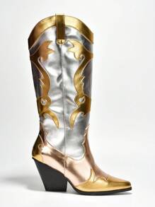 Juliana Metallic Colorblock Western Cowboy Boots - Vàng - Xem 2