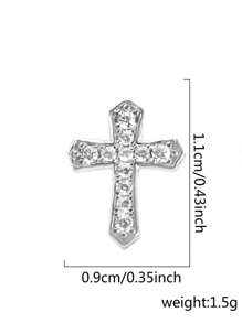 1pc Men's Full Diamond Cross Earring, Hip Hop Style Micro Inlaid Zirconia All-Match Ear Accessory - Silver - View 2