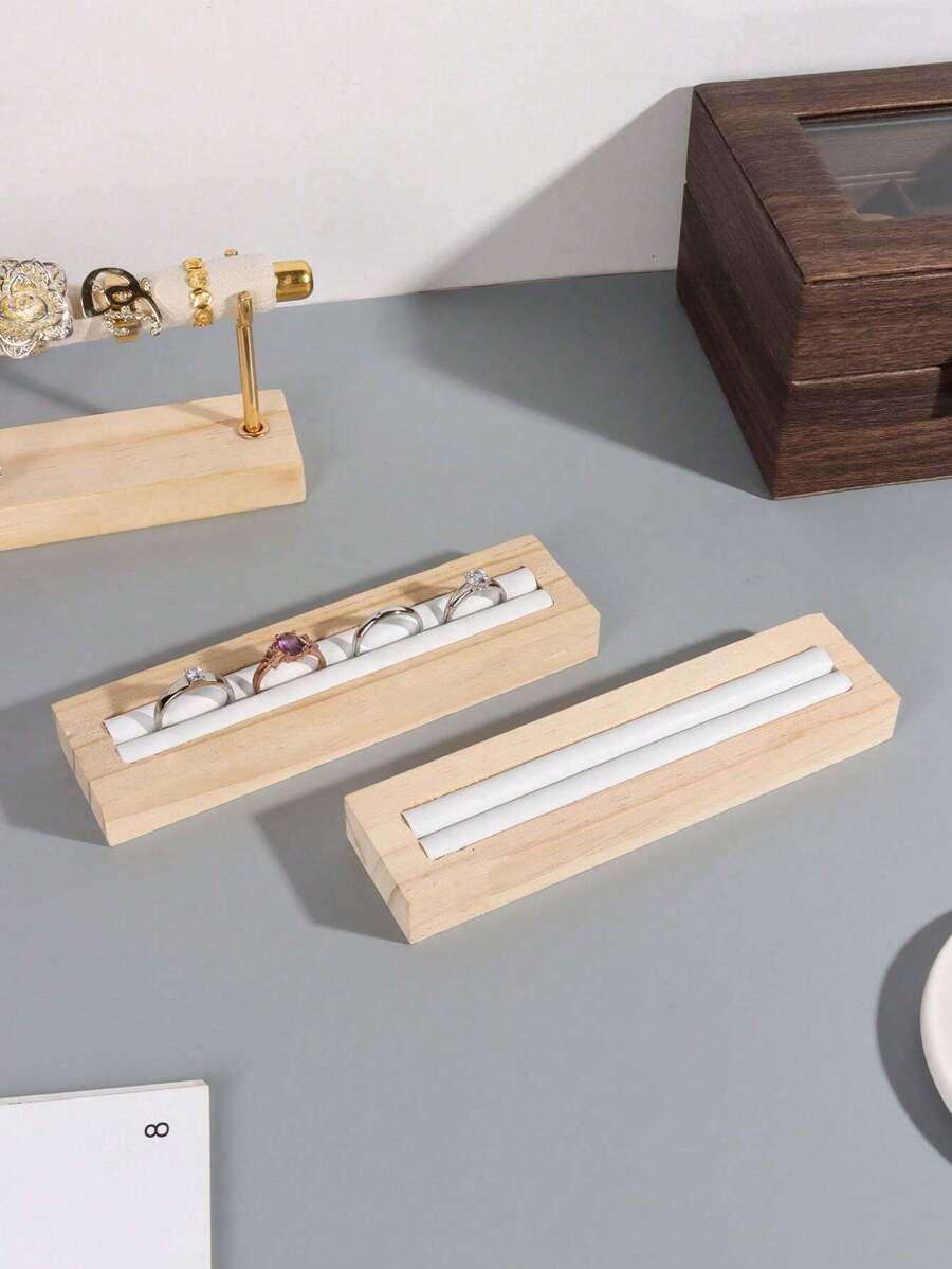 1 cái Giá trưng bày nhẫn bằng gỗ nguyên khối Khay đựng đồ trang sức Giá đỡ khuyên tai để trưng bày trang trí trở lại trường học - trắng - Xem 1