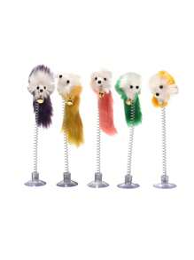 1 件吸盤彈簧老鼠貓玩具貓互動玩具萬衝寵物貓玩具 - 彩色 - 查看 1