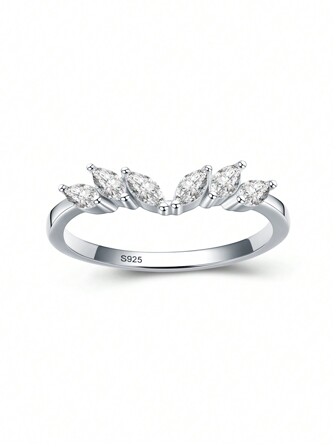 1pc Glamorous Silver Cubic Zirconia Decor Silver Wedding Band For Women For Women Bridal Wedding Fine Jewelry Engagement