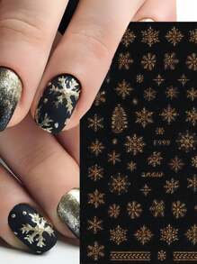 3d 金色閃光雪花指甲貼紙冬季反光白色毛衣明星舞者聖誕樹箔聖誕新年貼花技巧 - 芥末黃 - 查看 4