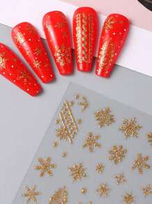 3d 金色閃光雪花指甲貼紙冬季反光白色毛衣明星舞者聖誕樹箔聖誕新年貼花技巧 - 芥末黃 - 查看 8