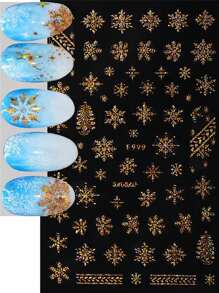 3d 金色閃光雪花指甲貼紙冬季反光白色毛衣明星舞者聖誕樹箔聖誕新年貼花技巧 - 芥末黃 - 查看 5