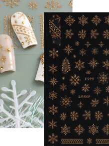 3d 金色閃光雪花指甲貼紙冬季反光白色毛衣明星舞者聖誕樹箔聖誕新年貼花技巧 - 芥末黃 - 查看 7