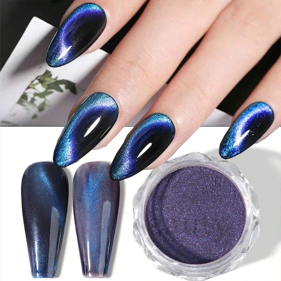 1入組變色蜥蜴磁粉3d貓眼指甲藝術-鏡面指甲粉與鉻顏料自製指甲藝術